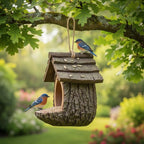 Mangeoire à oiseaux suspendue en résine, cabane dans les arbres, décoration de jardin boisé brun