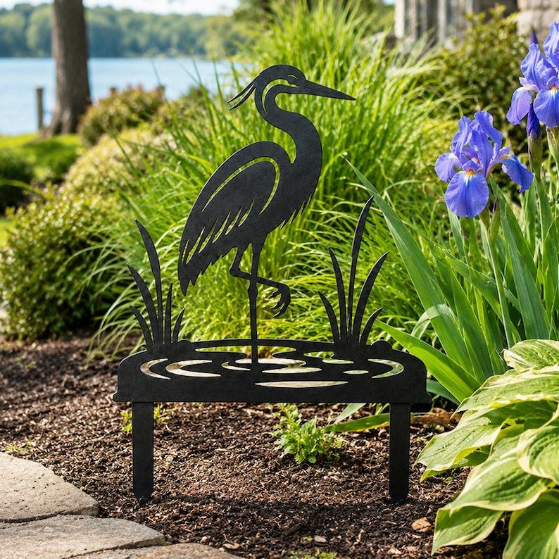 Pieu de jardin héron en métal, décoration de pelouse échassier pour jardin côtier