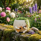 Smiley Face Guitar Planter - Resin Succulent Pot, Kawaii Indoor Outdoor Décor, 10x11 cm