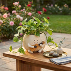 Smiley Face Guitar Planter - Resin Succulent Pot, Kawaii Indoor Outdoor Décor, 10x11 cm