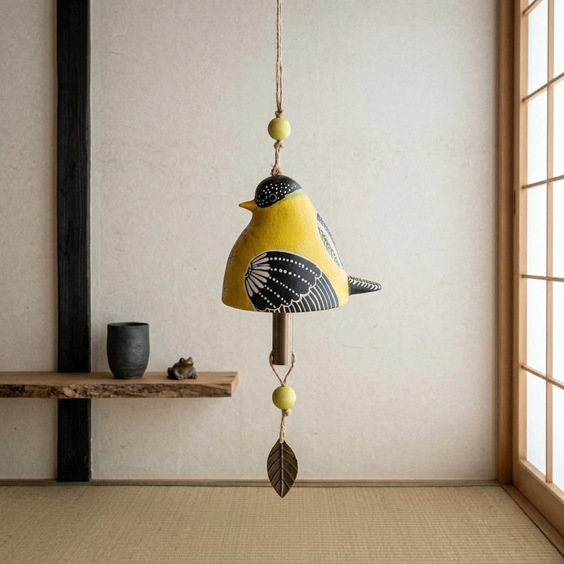 Carillon éolien d'extérieur résine oiseau peint à la main décoration balcon