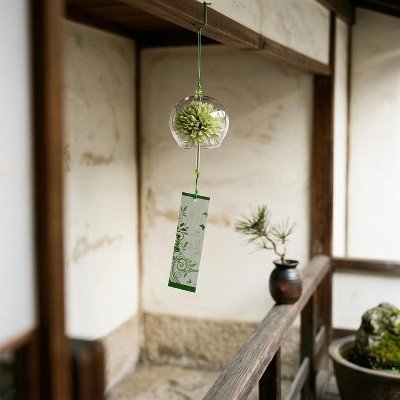 Carillon éolien en verre Furin, décoration intérieure apaisante