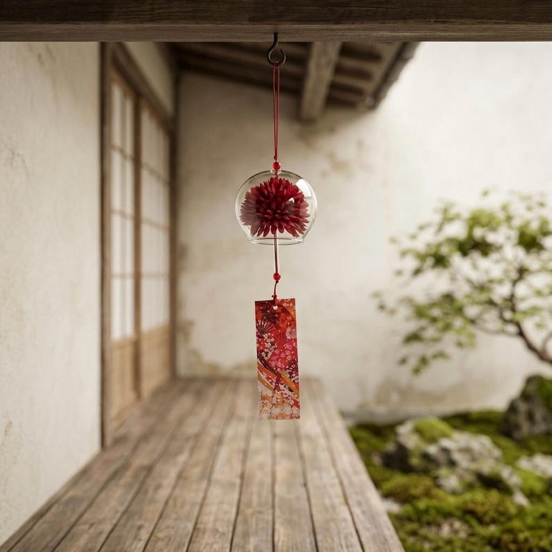 Carillon éolien en verre Furin, décoration intérieure apaisante