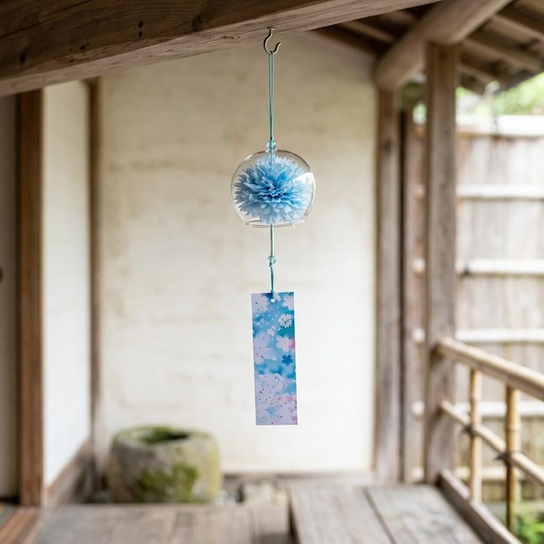 Carillon éolien en verre Furin, décoration intérieure apaisante
