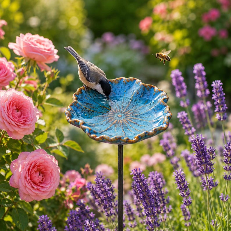 Abreuvoir pour abeilles en céramique avec piquet, mangeoire pour oiseaux et bain d'oiseaux