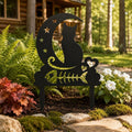 Pieu de jardin en métal noir avec chat sur croissant de lune, décoration de pelouse fantaisiste, extérieur