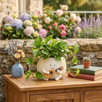 Smiley Face Guitar Planter - Resin Succulent Pot, Kawaii Indoor Outdoor Décor, 10x11 cm
