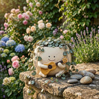 Smiley Face Guitar Planter - Resin Succulent Pot, Kawaii Indoor Outdoor Décor, 10x11 cm