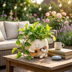 Smiley Face Guitar Planter - Resin Succulent Pot, Kawaii Indoor Outdoor Décor, 10x11 cm