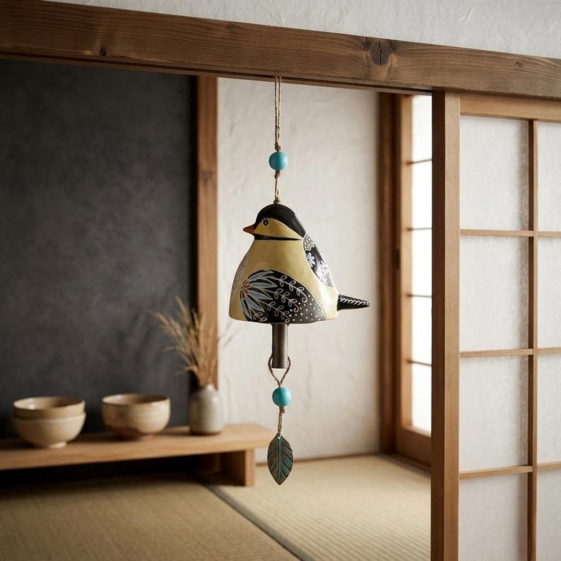 Carillon éolien d'extérieur résine oiseau peint à la main décoration balcon