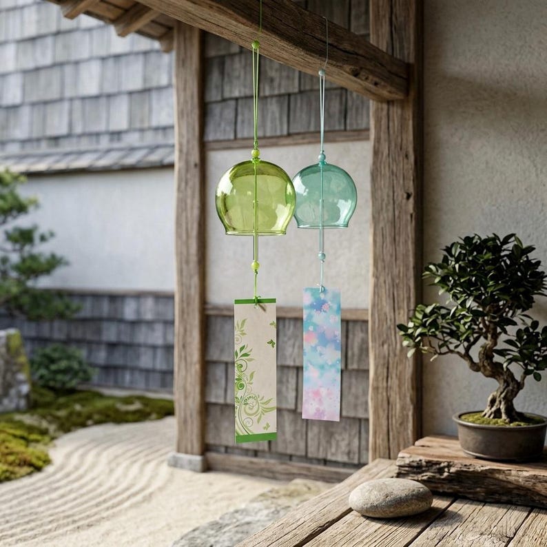 Carillons éoliens en verre, style Furin japonais, motifs colorés