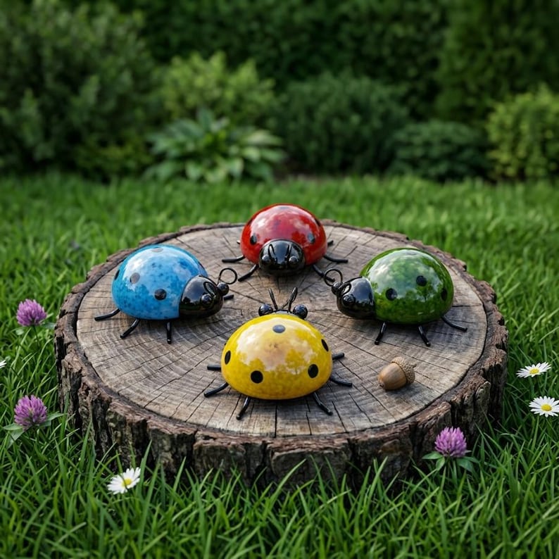 Décoration murale coccinelle en métal, figurine de jardin extérieur, ornement de clôture