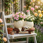 Duo de pots à visage souriant – Pot pour succulentes en résine pour maman et fille, cadeau jardin fantaisie, 18x12x11 cm