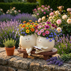 Duo de pots à visage souriant – Pot pour succulentes en résine pour maman et fille, cadeau jardin fantaisie, 18x12x11 cm