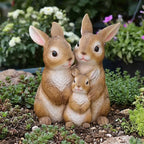 Statuette de jardin famille de lapins en résine, décoration extérieure style boisé, figurine peinte à la main pour patio et jardin