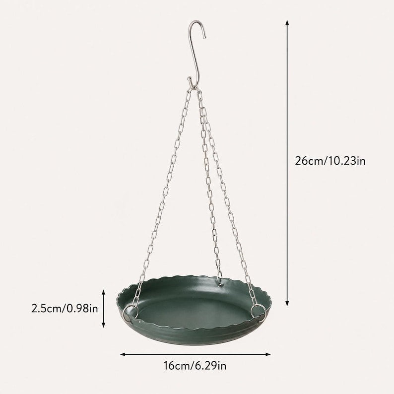Plateau suspendu pour mangeoire à oiseaux, vert foncé à bord festonné, bol bain d'oiseaux de jardin, 16 cm