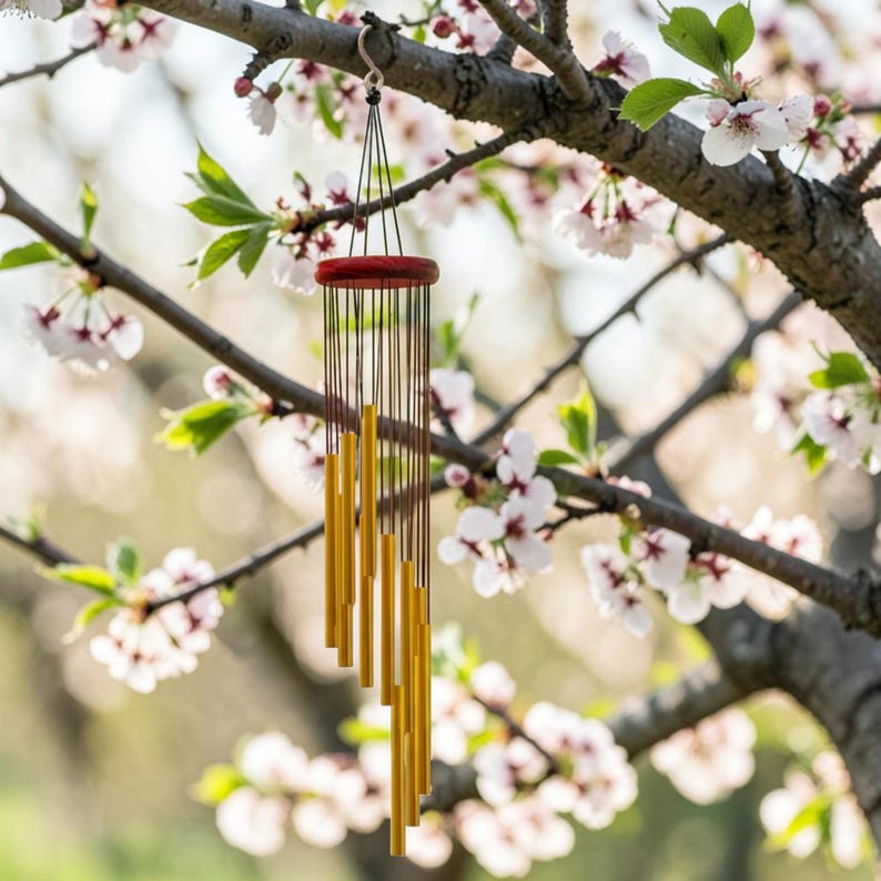Carillon éolien en aluminium 12 tubes, or ou argent, extérieur jardin