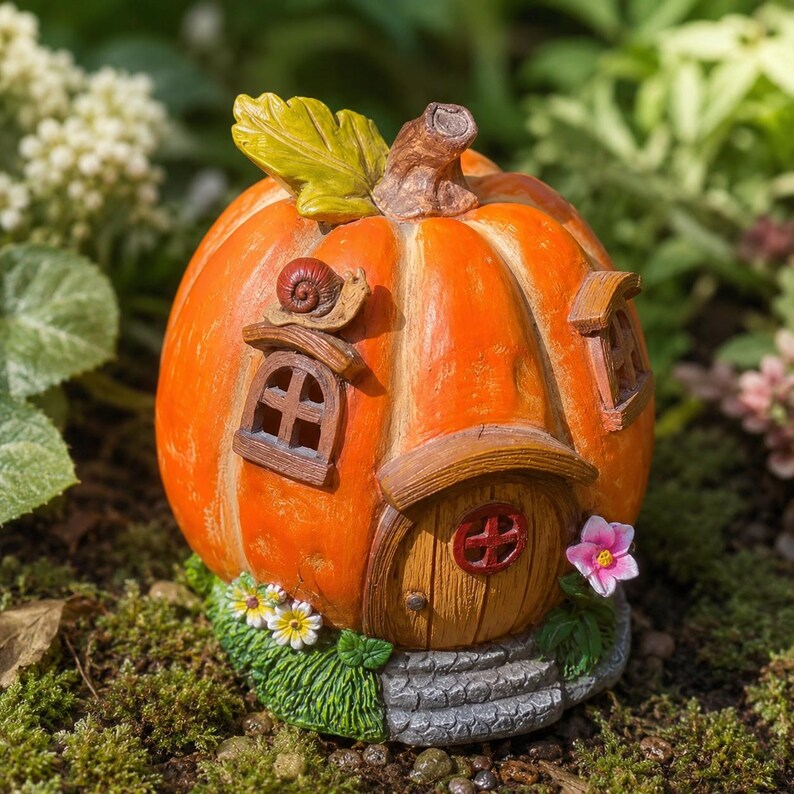 Statue miniature d'elfe citrouille pour jardin, décoration extérieur Cottagecore, 17 cm