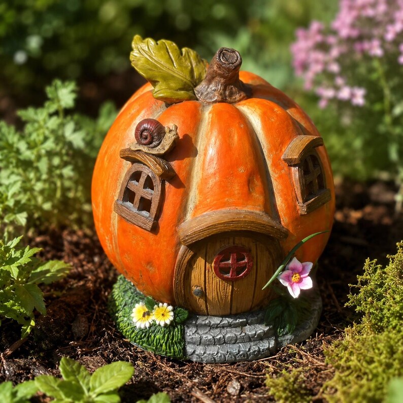 Statue miniature d'elfe citrouille pour jardin, décoration extérieur Cottagecore, 17 cm