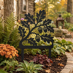 Pieu de jardin feuille de chêne, décoration de pelouse en métal noir, piquet de branche de gland