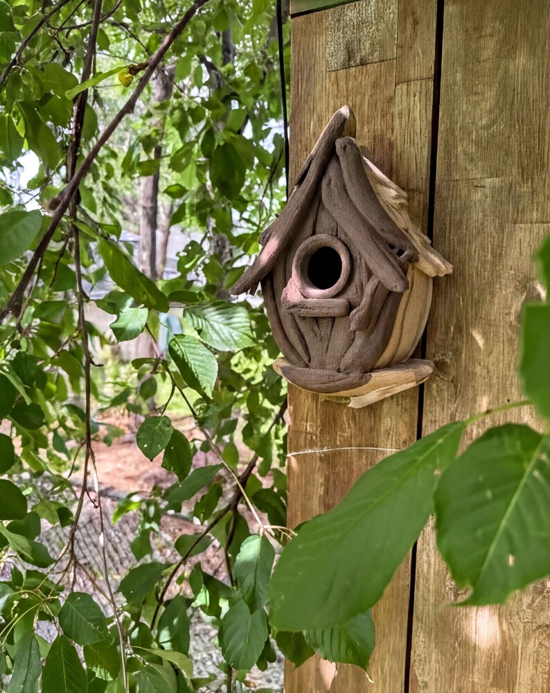 Cabane à oiseaux en bois flotté pour jardin | Texture réaliste | Résistante aux intempéries