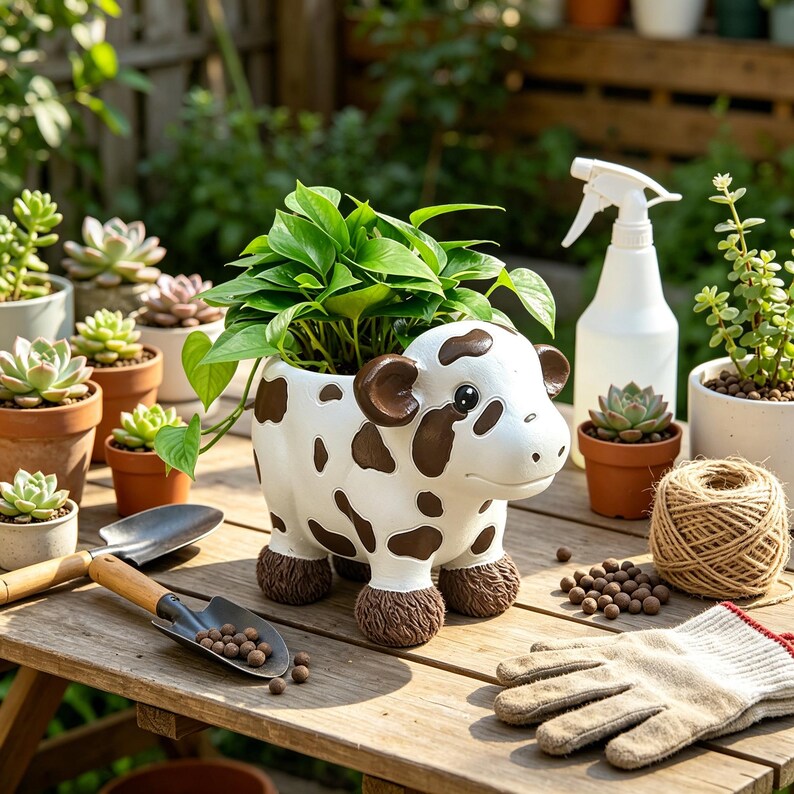Resin Succulent Planter Spotted Cow Vintage Farm Home Rustic Yard Decor