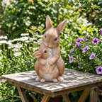 Statuette de jardin famille de lapins en résine, décoration extérieure style boisé, figurine peinte à la main pour patio et jardin