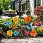 Lot de 2 piquets de jardin en métal, décoration extérieure avec motifs floraux
