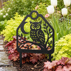 Piquet de jardin hibou lune en métal noir 8-30 pouces, décoration de pelouse boisée